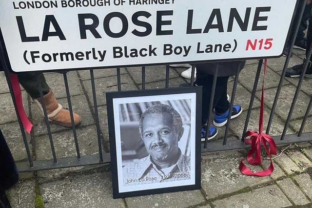 <p>The newly unveiled La Rose Lane street sign</p>