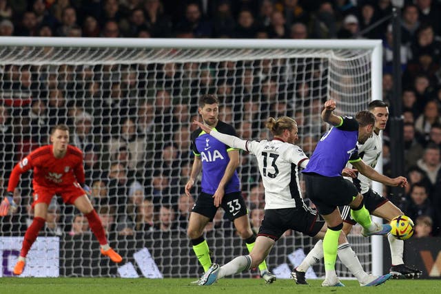 <p>Harry Kane fires Spurs in front against Fulham</p>