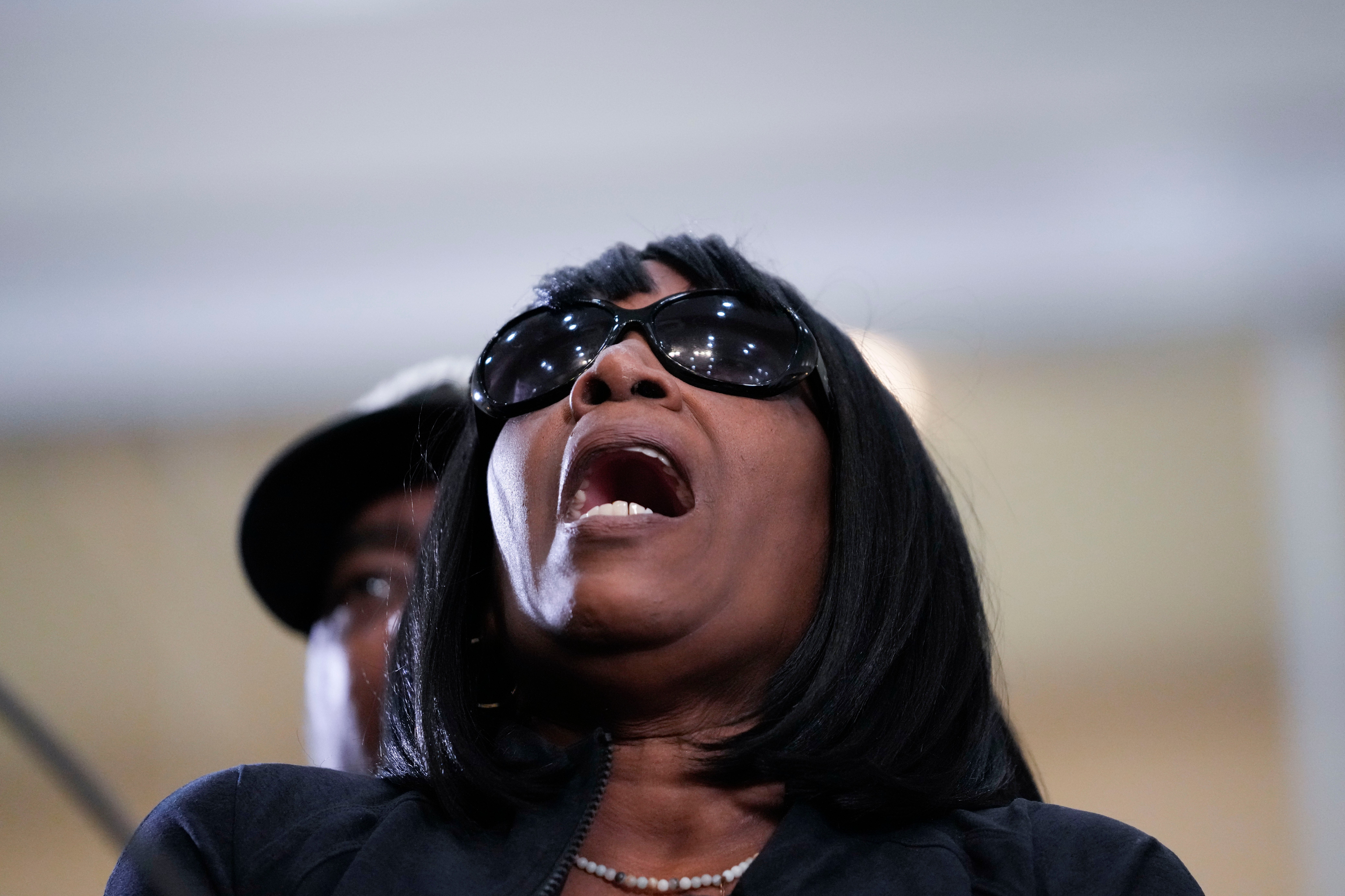 RowVaughn Wells, mother of Tyre Nichols, calls out her son’s name as she is comforted by his stepfather Rodney Wells, at a news conference in Memphis, Tennessee
