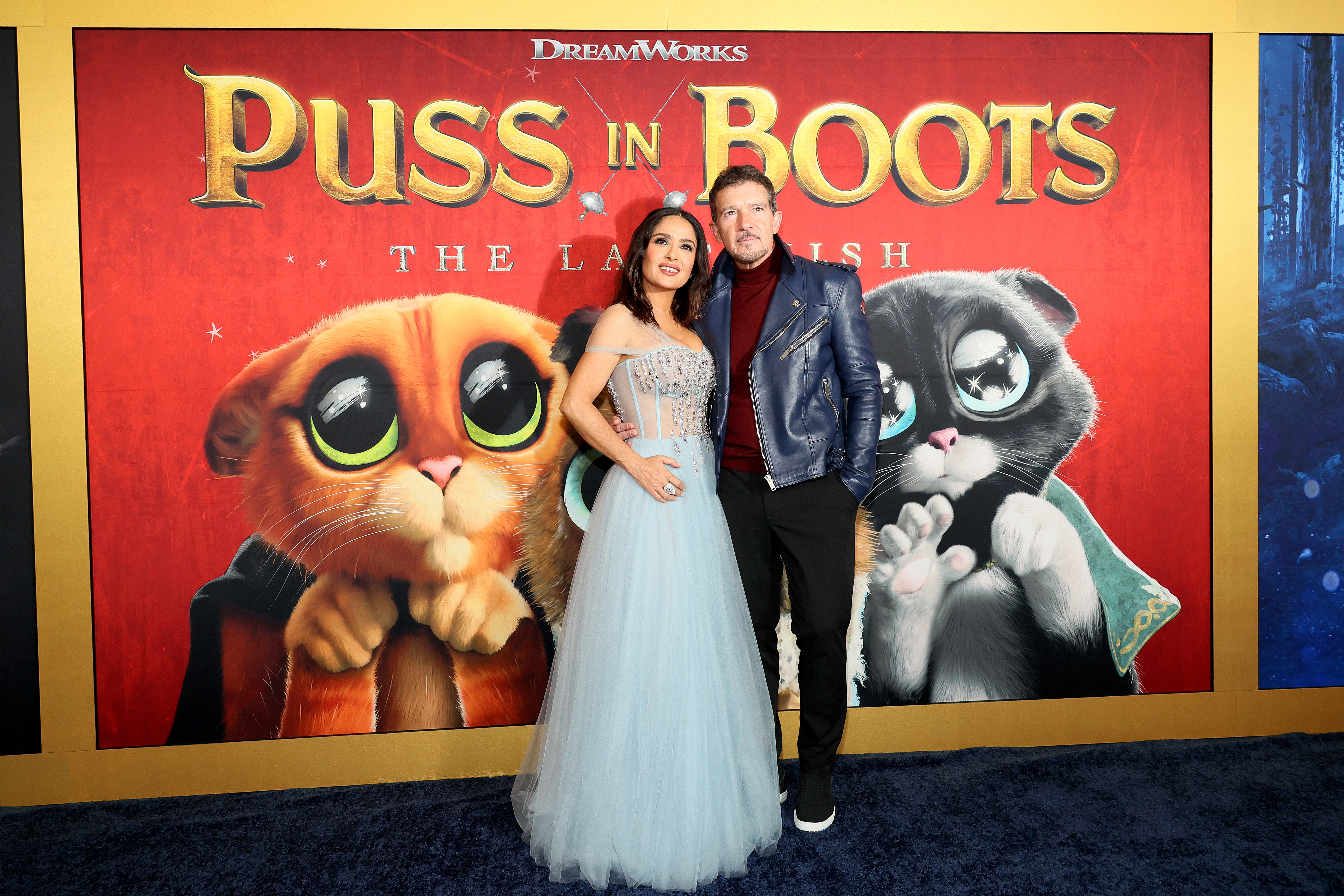 Salma Hayek Pinault and Antonio Banderas attending Puss In Boots: The Last Wish world premiere in December
