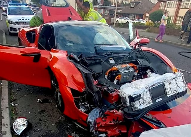<p>The Ferrari collided with five parked cars </p>