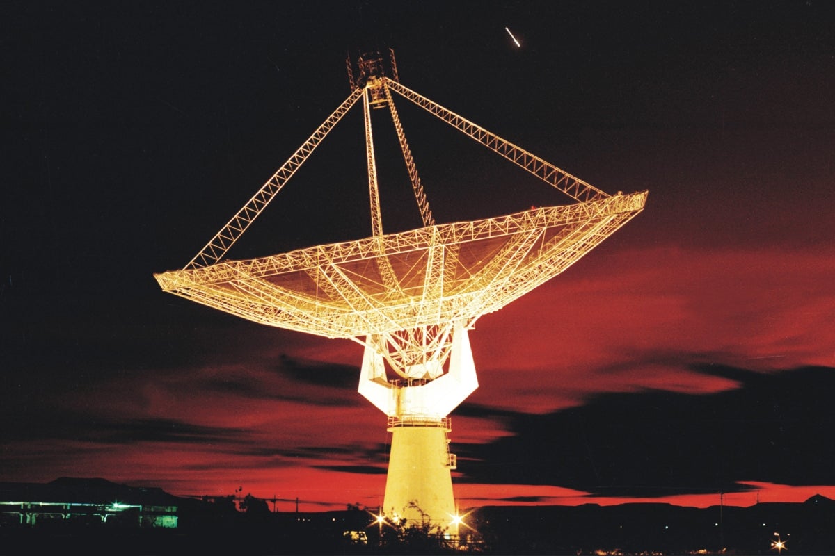 <p>One of the dishes of the Giant Metrewave Radio Telescope (GMRT) near Pune, India</p>