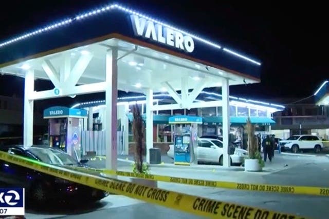 <p>The gas station in Oakland where the shooting unfolded on Monday</p>