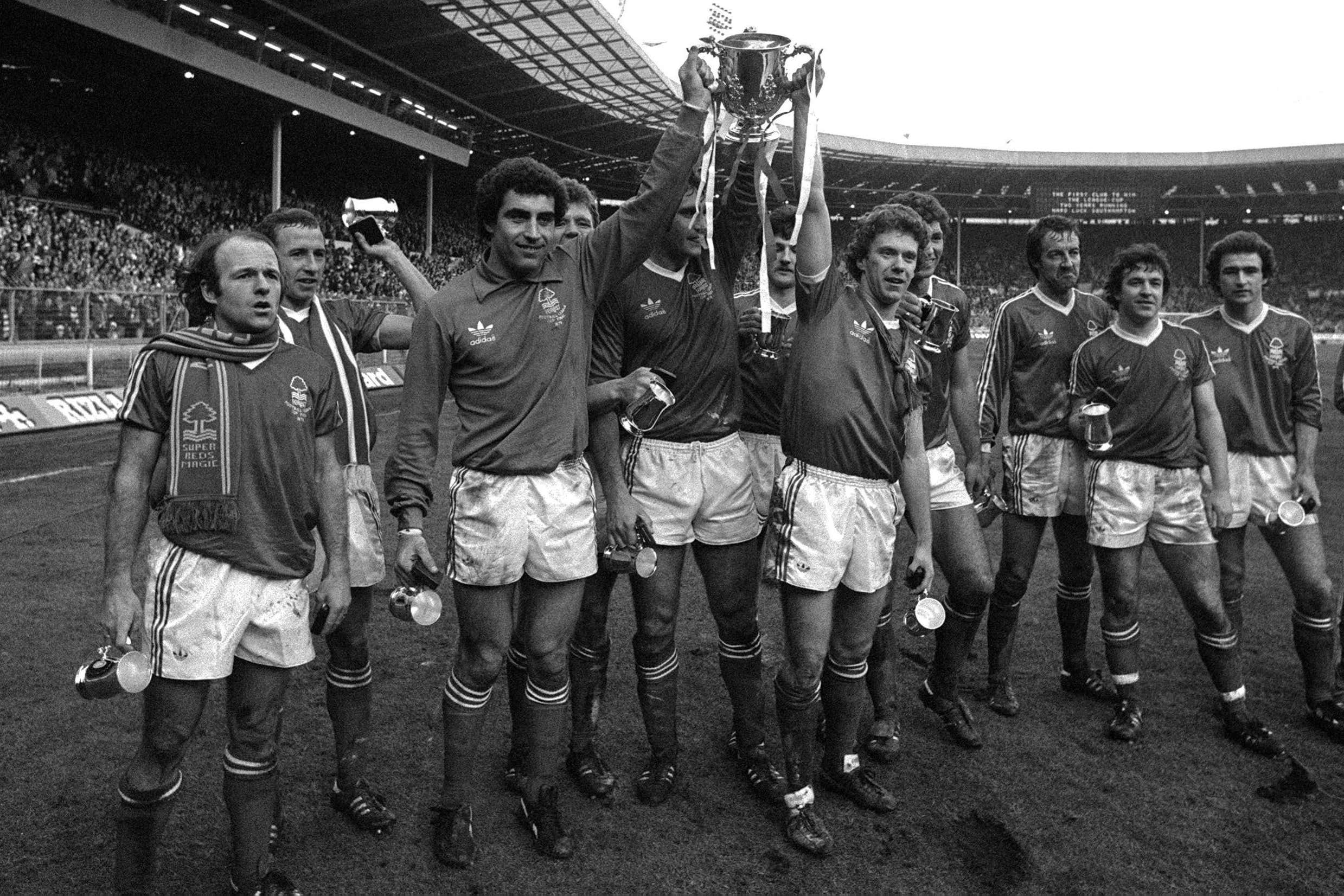 Nottingham Forest players with the trophy after winning the League Cup in 1979 (PA).