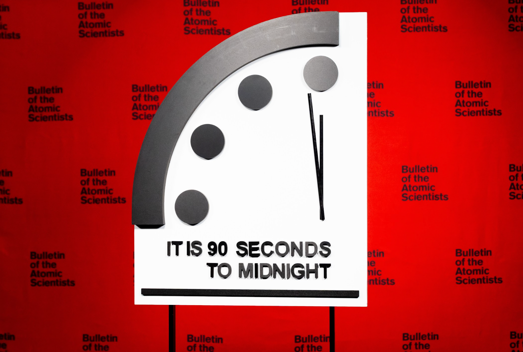 <p>The Doomsday Clock was set at 90 seconds to midnight in 2023, the closest it has ever been </p>