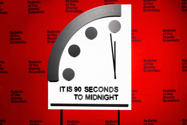 <p>The Doomsday Clock was set at 90 seconds to midnight in 2023, the closest it has ever been </p>