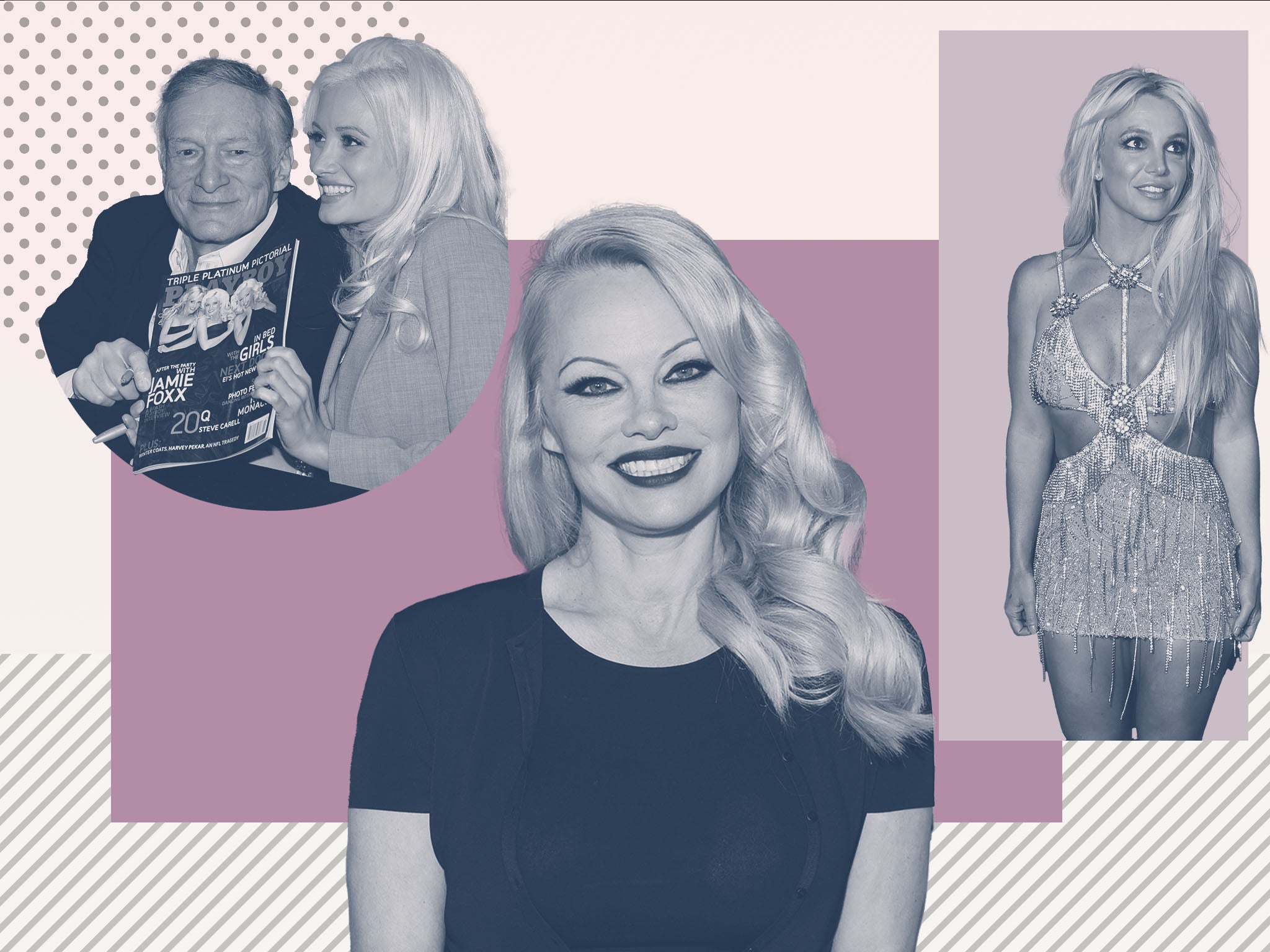 <p>Holly Madison, top left, with Hugh Hefner, Anderson centre, and Spears, right, have all led lives exemplified by the Faustian bargain entered by women made famous for their looks</p>