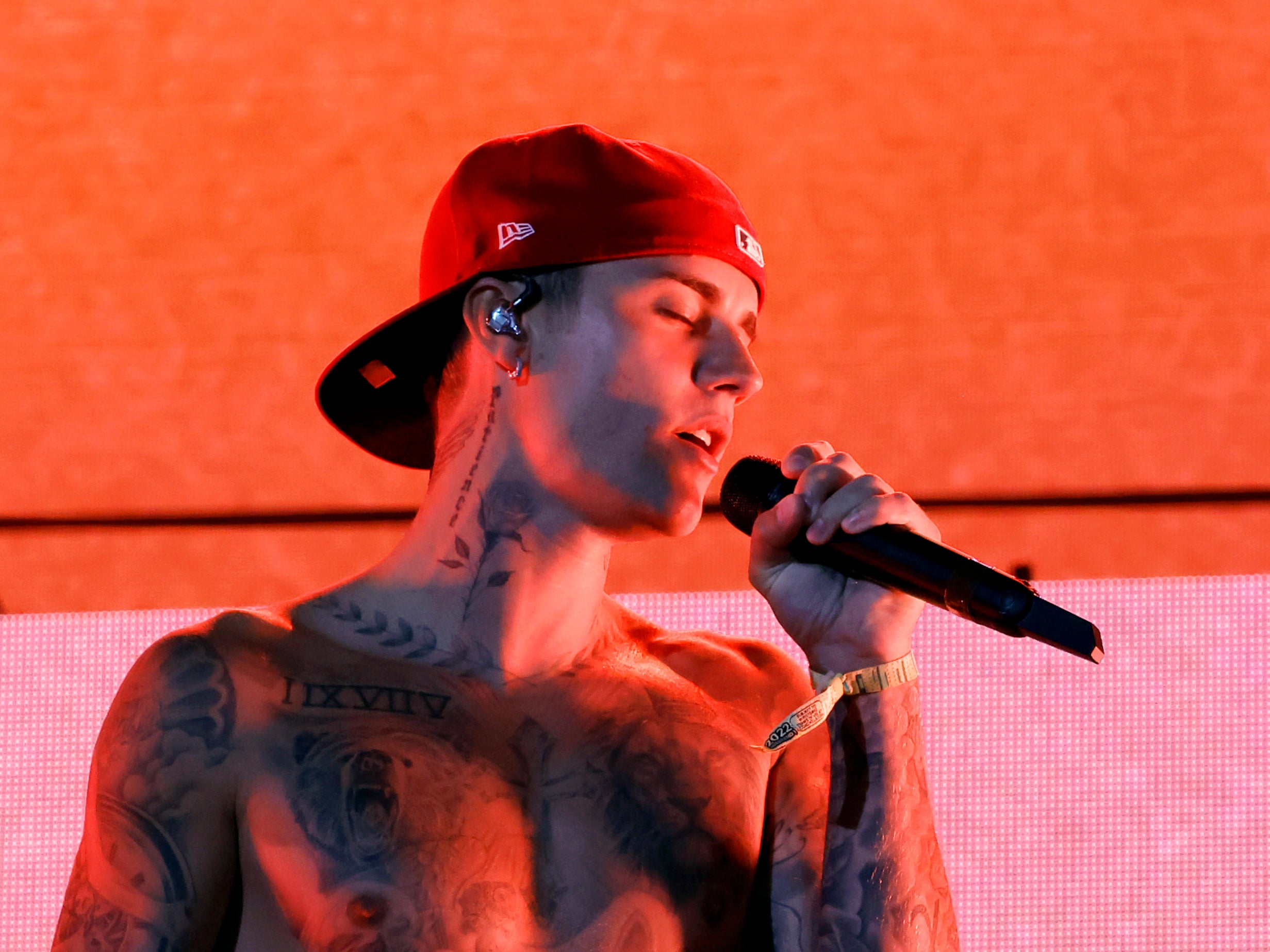Justin Bieber performing at Coachella 2022