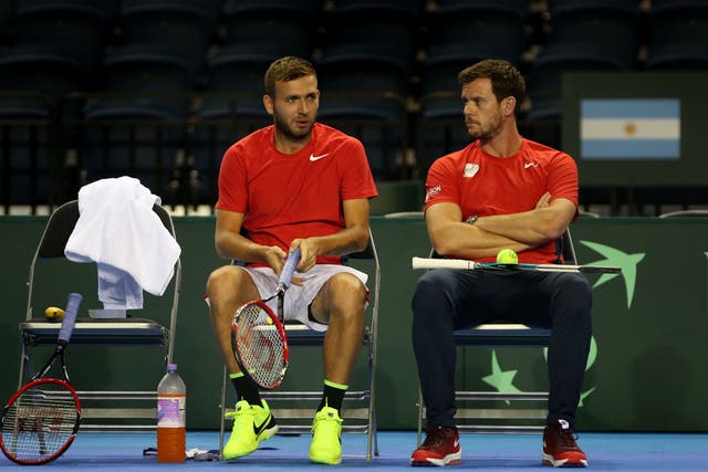 Leon Smith, right, is happy to have Dan Evans on the team in Colombia (Andrew Milligan/PA)