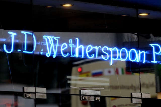 JD Wetherspoon has revealed that its sales at the end of 2022 were far higher than the previous year, after a particularly strong Christmas, but still lagging slightly behind pre-pandemic levels (Tim Ireland/PA)