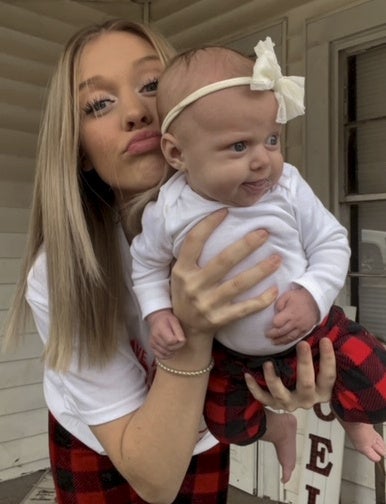 Bri Blanton, 18, only found out she was pregnant with her daughter Oakleigh, pictured, when she was 5cm dilated and in labour