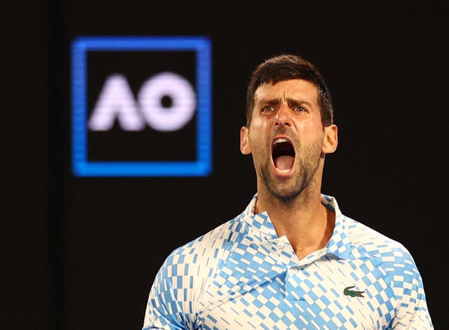 <p>Novak Djokovic celebrates against Andrey Rublev</p>