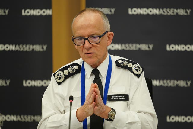 Metropolitan Police Commissioner Sir Mark Rowley appearing before the London Assembly Police and Crime Committee (Yui Mok/PA)