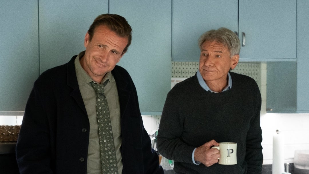 Jason Segel as out-of-control therapist, Jimmy Laird, with Harrison Ford as his colleague, Dr Paul Rhodes, in Apple TV+’s new comedy ‘Shrinking’