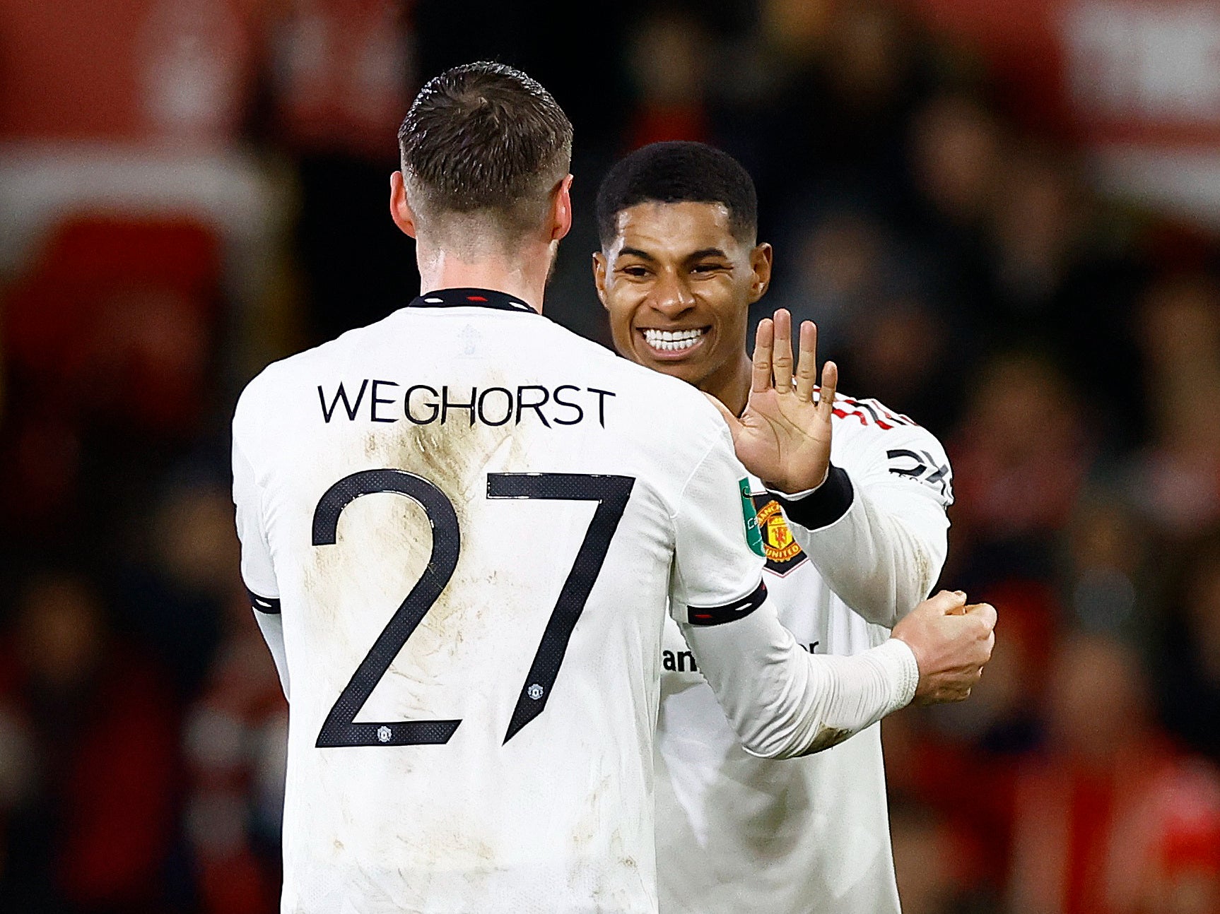 Marcus Rashford and Wout Weghorst scored Man Utd’s first two goals at the City Ground