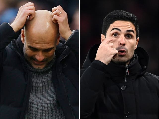 <p>Pep Guardiola and Mikel Arteta go head to head in the FA Cup on Friday</p>
