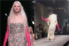 Valentino criticised after model Kristen McMenamy falls in heels on runway