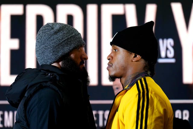 Artur Beterbiev (left) and Anthony Yarde face off during a press conference at Brentford Civic Centre, London (John Walton/PA)