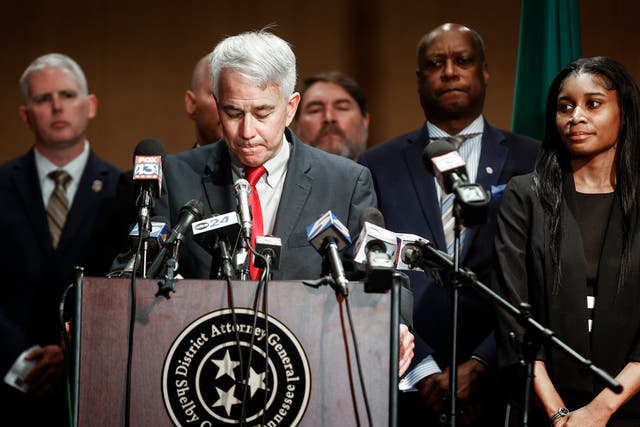 <p>Shelby County District Attorney Steve Mulroy answers questions during a press conference on Thursday, Jan. 26, 2023, after five fired Memphis Police Officers were charged in the murder of Black motorist Tyre Nichols</p>