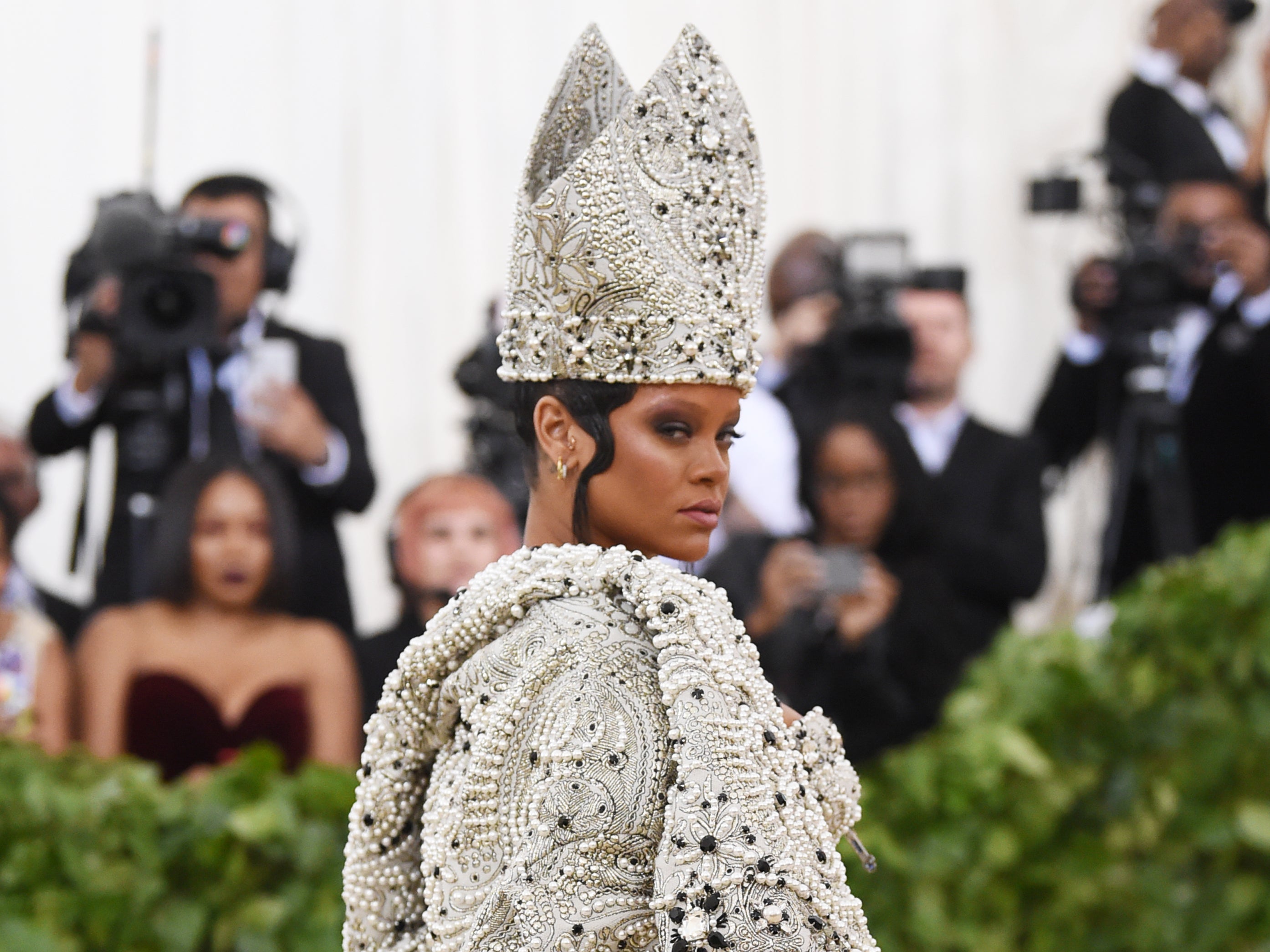 Rihanna attends a Catholic-themed instalment of the Met Gala in New York City, 2018