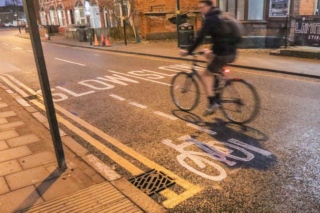 <p>The bike lane measures around 7ft long </p>