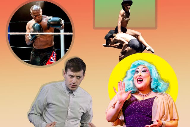 <p>Clockwise from top left: ‘On the Ropes’, ‘Acosta Danza: Spectrum’, ‘Sound of the Underground’, ‘Alex Edelman: Just For Us’ </p>