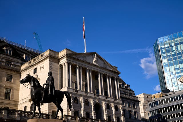 The Bank of England is expected to push interest rates higher on Thursday in what analysts believe will be one of the last in a cycle of successive hikes (John Walton/PA)