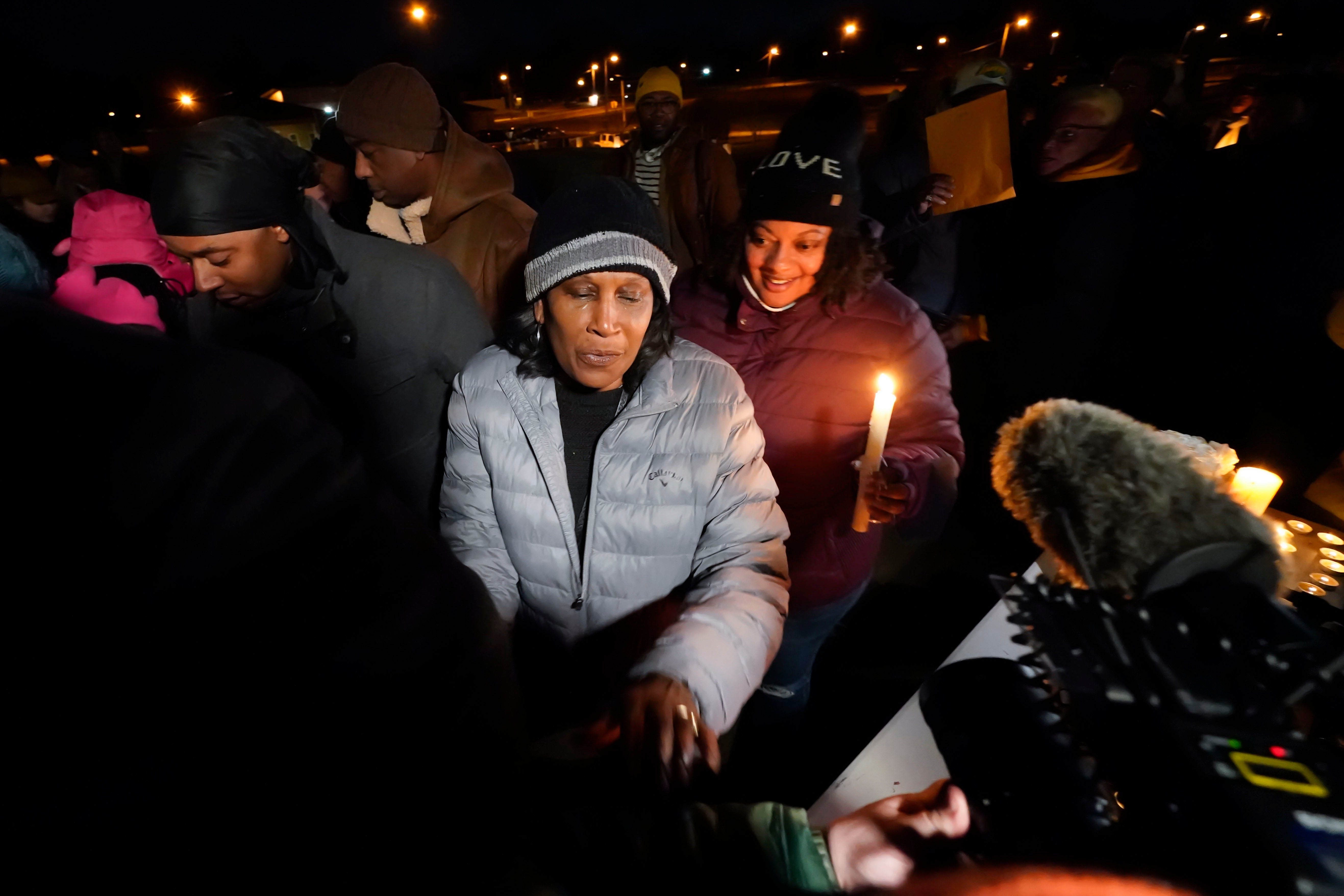 Tyre Nichols’ mother RowVaughn Wells attends a vigil in Memphis on Thursday