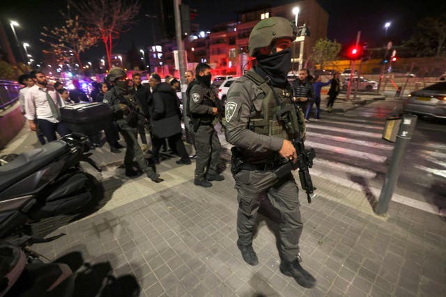 <p>Armed police at the scene of the deadly shooting in Jerusalem </p>