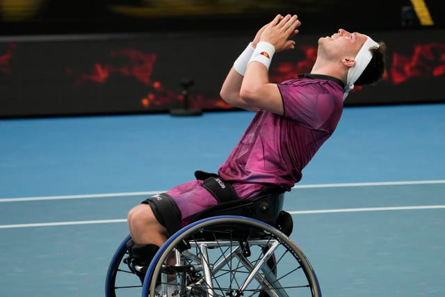 Alfie Hewett reacts after winning his first Australian Open singles title (Ng Han Guan/AP)