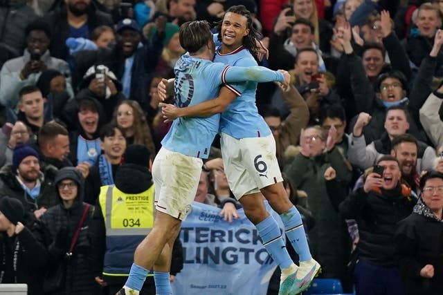 Nathan Ake (right) scored the winner as Manchester City beat Arsenal (Mike Egerton/PA)