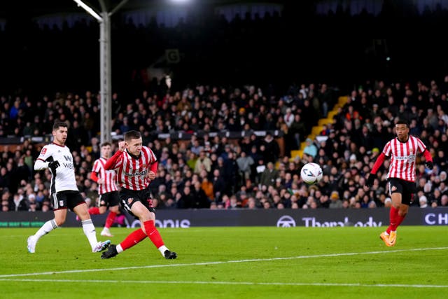 Chris Rigg looked to have won the game for Sunderland at Fulham before the goal was ruled out for offside (John Walton/PA)