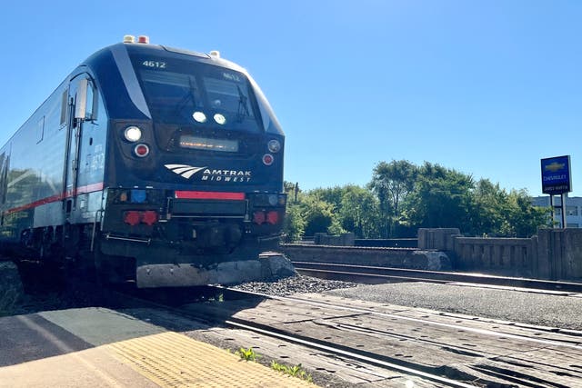 <p>Dismal express: an Amtrak train for Chicago at Detroit station, miles from downtown</p>