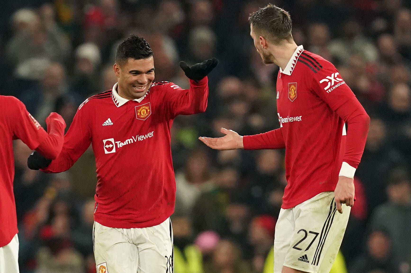 Casemiro (centre) believes Manchester United are on a good path (Martin Rickett/PA)