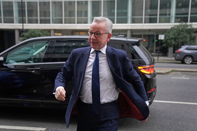 <p>Gove arrives at Broadcasting House on Sunday morning</p>