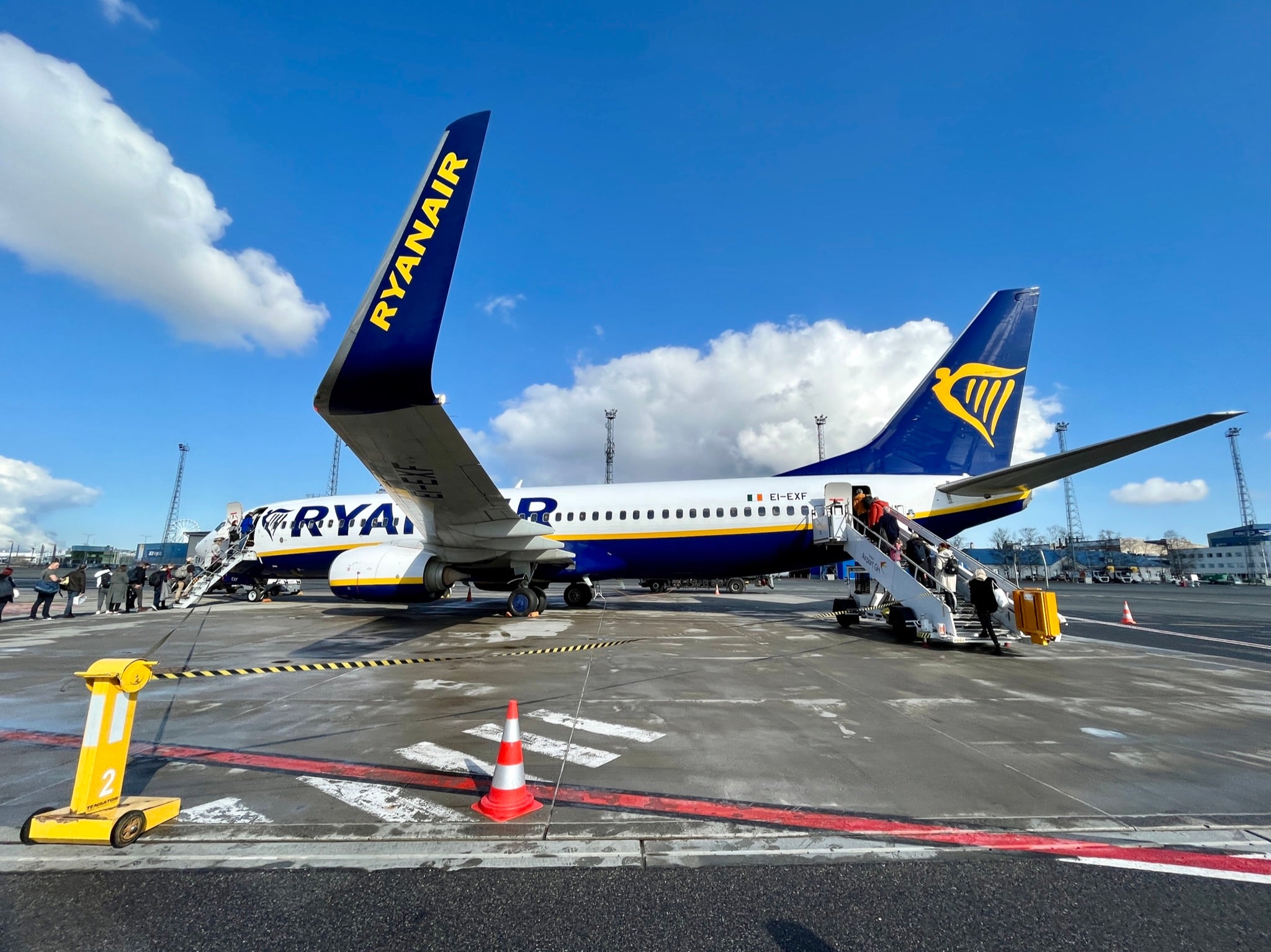 Looking up: Ryanair Boeing 737 at Lisbon airport. Both the airline and Portugal are setting records