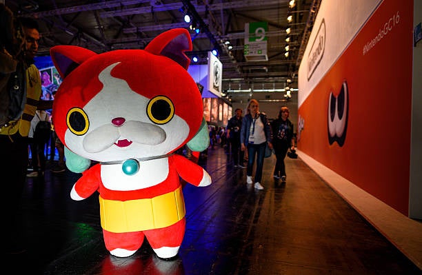 A Jibanyan stands in front of the Nintendo stand at the Gamescom 2016 gaming trade fair during the media day on 17 August 2016 in Cologne, Germany