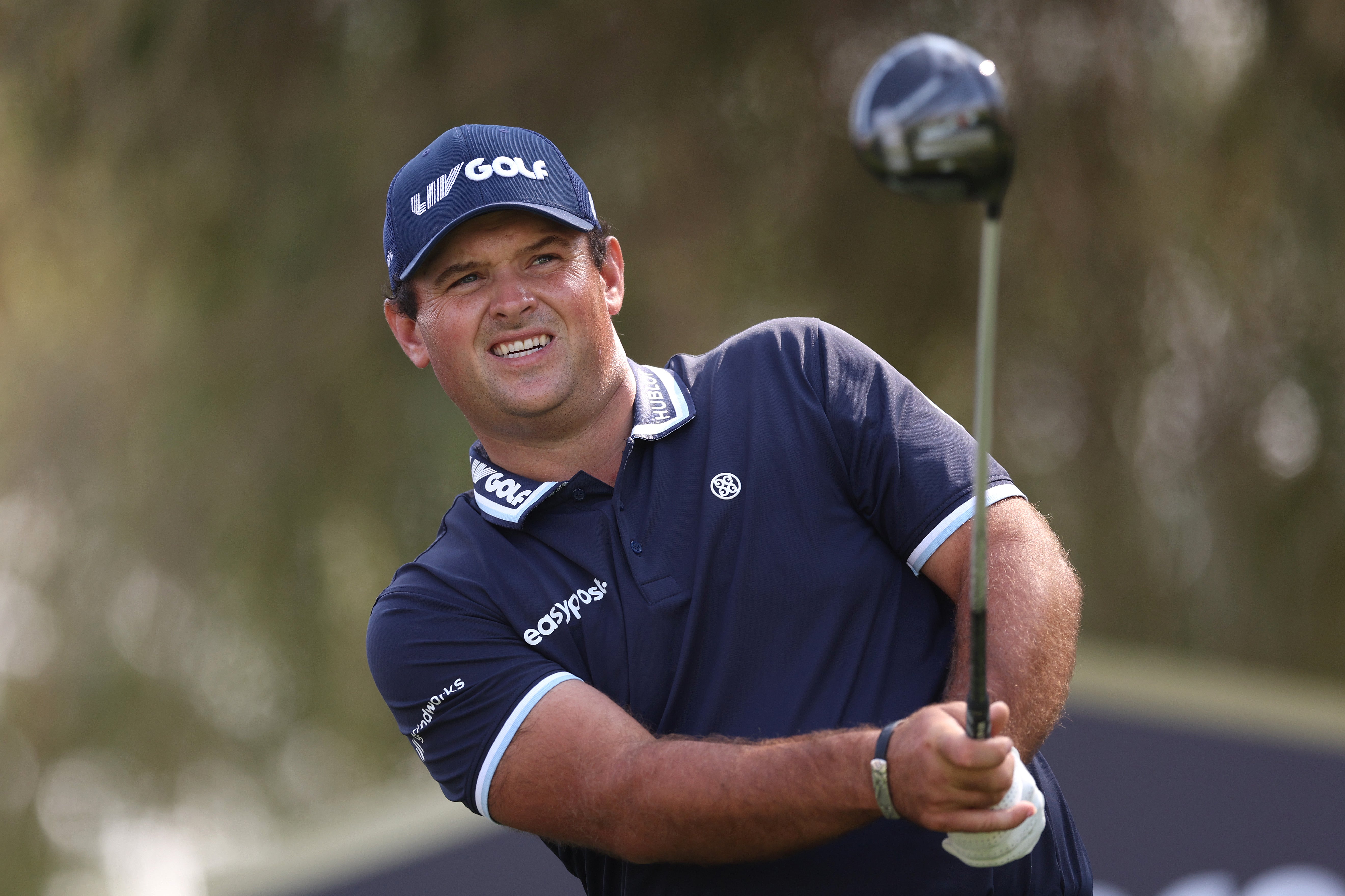 Patrick Reed of The United States tees off on the 16th hole