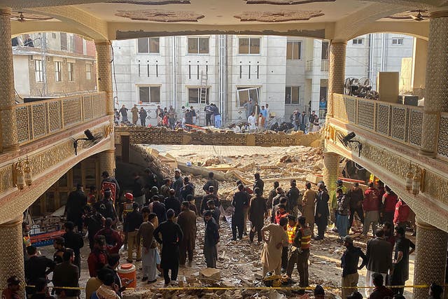 <p>The aftermath of Monday’s blast inside the police headquarters in Peshawar</p>