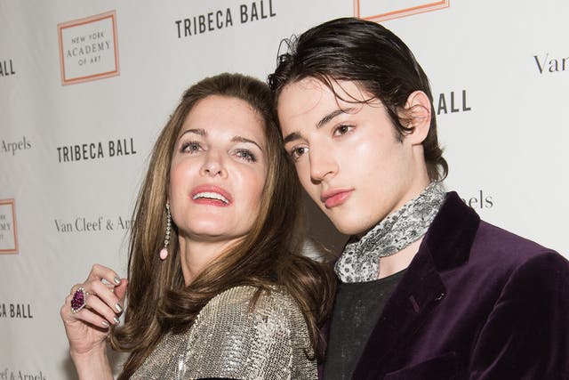 <p> Stephanie Seymour and sonarry Brant arrive at the 2015 Tribeca Ball at New York Academy of Art on April 13, 2015</p>
