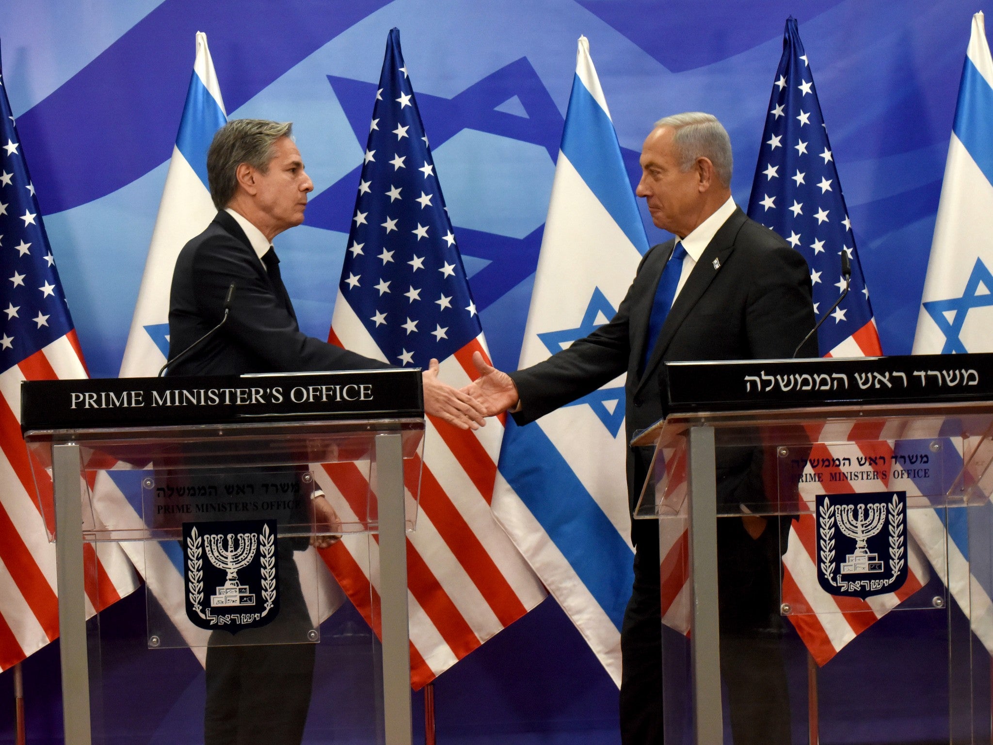 The US secretary of state, Anthony Blinken, and the Israeli prime minister, Benjamin Netanyahu