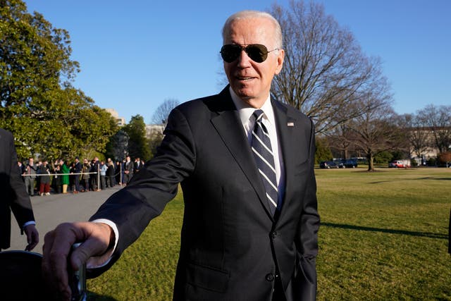 <p>President Joe Biden talks with reporters on the South Lawn of the White House in Washington, Monday, Jan. 30, 2023, after returning from an event in Baltimore on infrastructure. (AP Photo/Susan Walsh)</p>