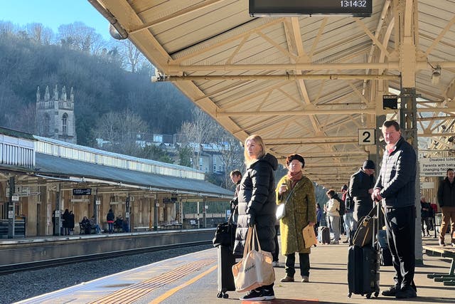 <p>Waiting game: Bath Spa station will see hourly trains to Bristol and London between 7.30am and 7.30pm on Friday </p>