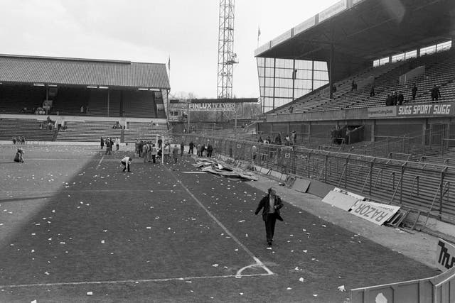Bent and twisted fencing at Hillsborough in the aftermath of the tragedy (PA)