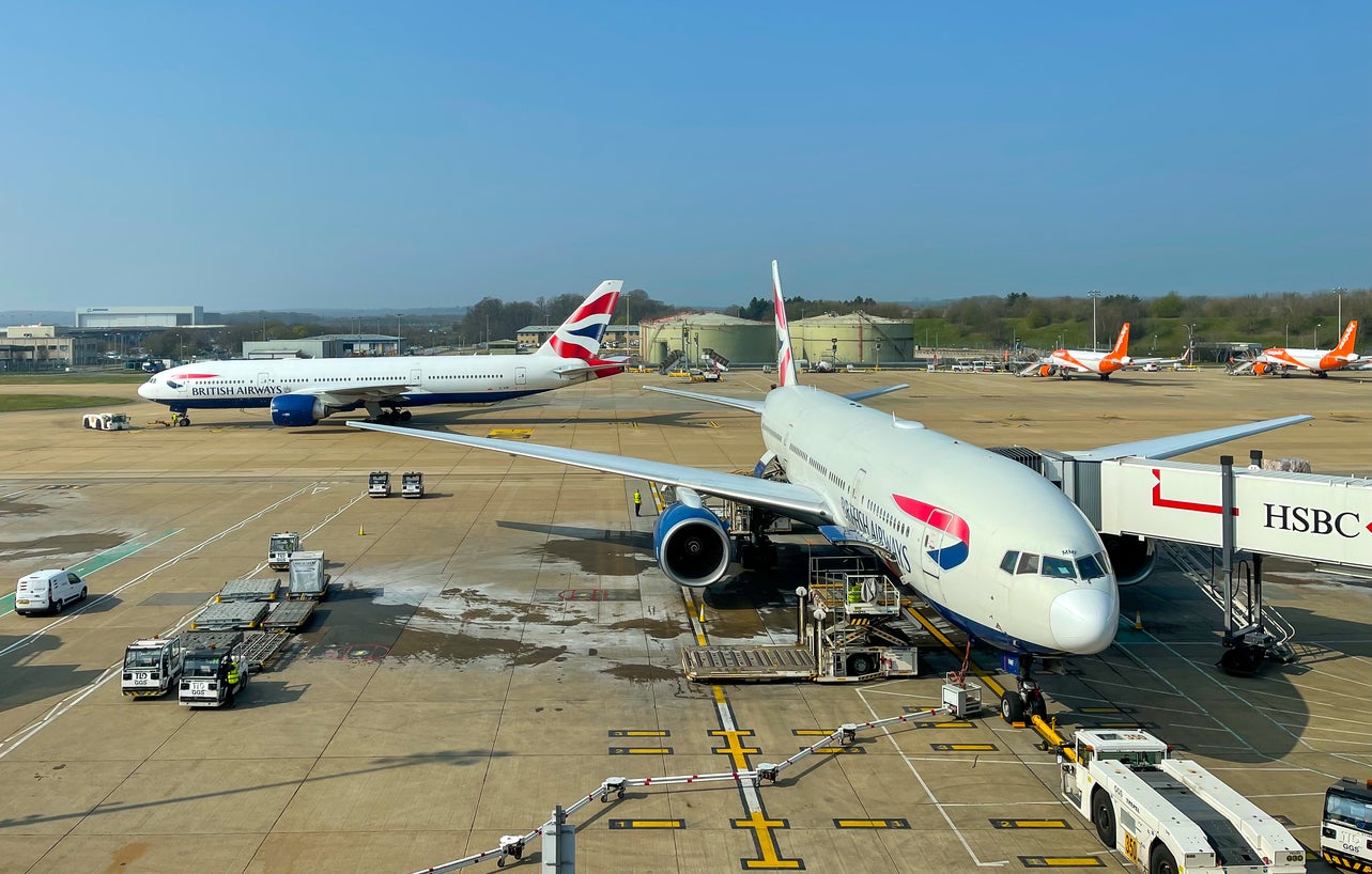 <p>The plane was met by police shortly after landing at Gatwick</p>
