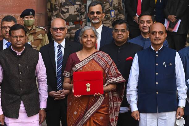 File: India’s finance minister Nirmala Sitharaman eaves the ministry of finance to present the annual budget at the parliament in New Delhi on 1 February 2022