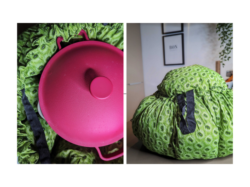 The Wonderbag works by encasing your cooking pot, to keep in the heat