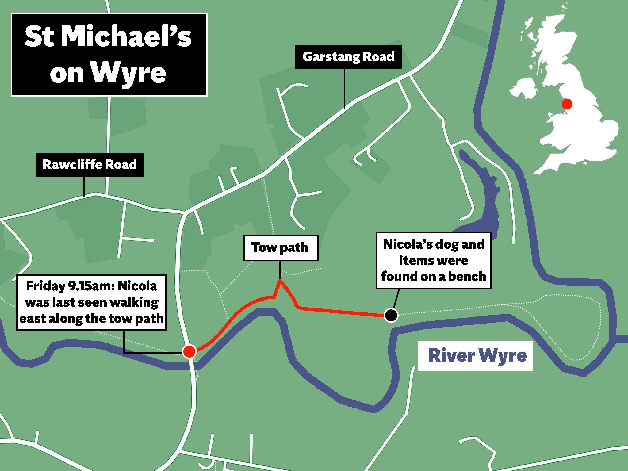 Map shows a timeline of Ms Bulley’s movements along the path she walked before disappearing