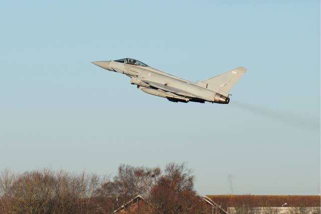 <p>A Typhoon takes off from RAF Coningsby, where high levels of PFAS have been recorded</p>