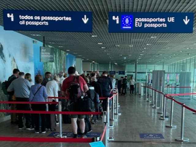 <p>Double standards: British tourists in the non-EU passport queue in Portugal </p>